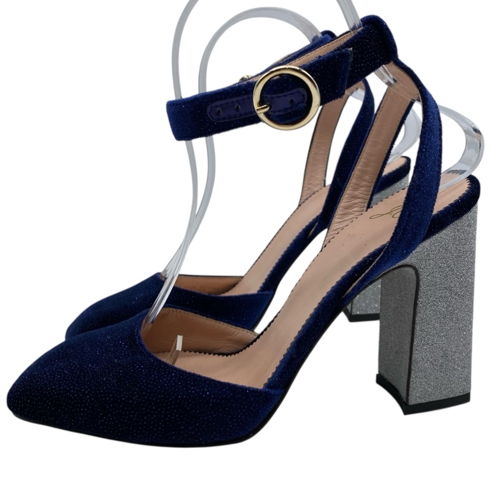 J. Crew Womens Shoes Harlow Heels Sz 7.5 Blue Silver Glitter Party Italy Glam - Picture 15 of 15